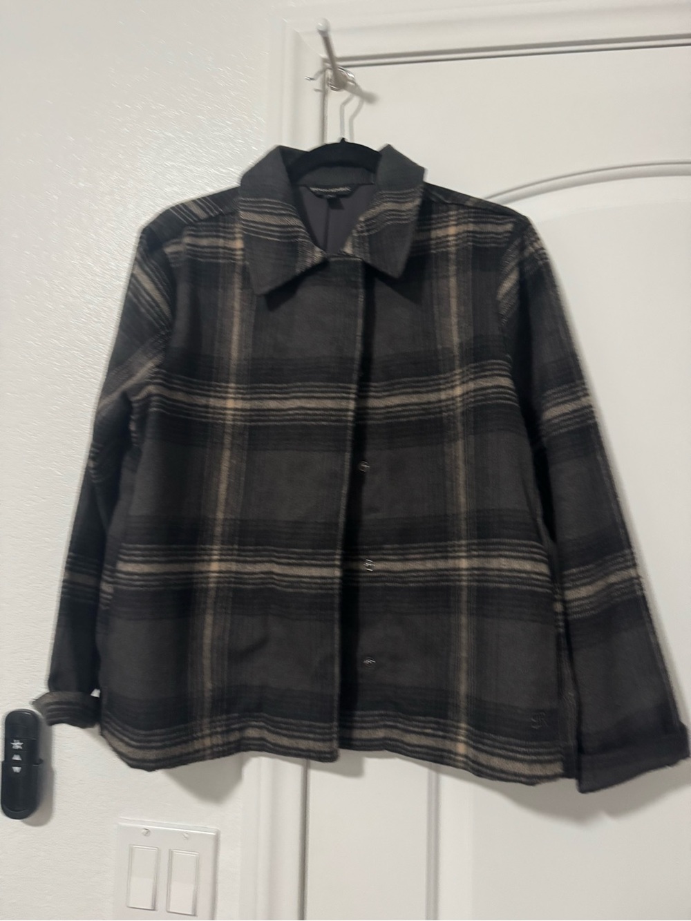 Banana Republic Black and Cream Plaid Wool Jacket